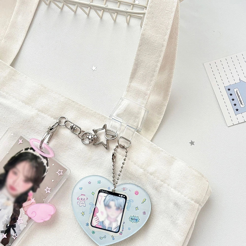 Canvas Bag Extension Keychain Card Sleeve Transparent Hanging Buckle