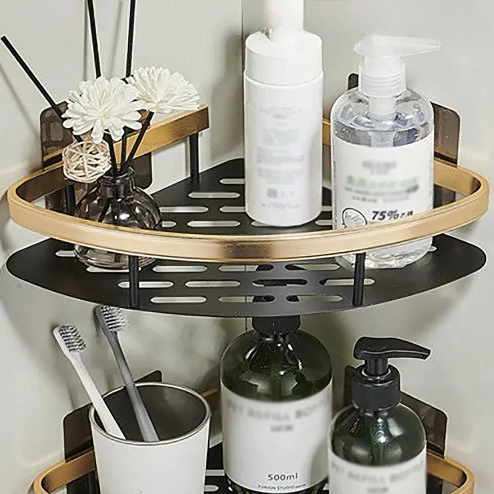 No-Drill Aluminum Shower Corner Shelf & Bathroom Organizer