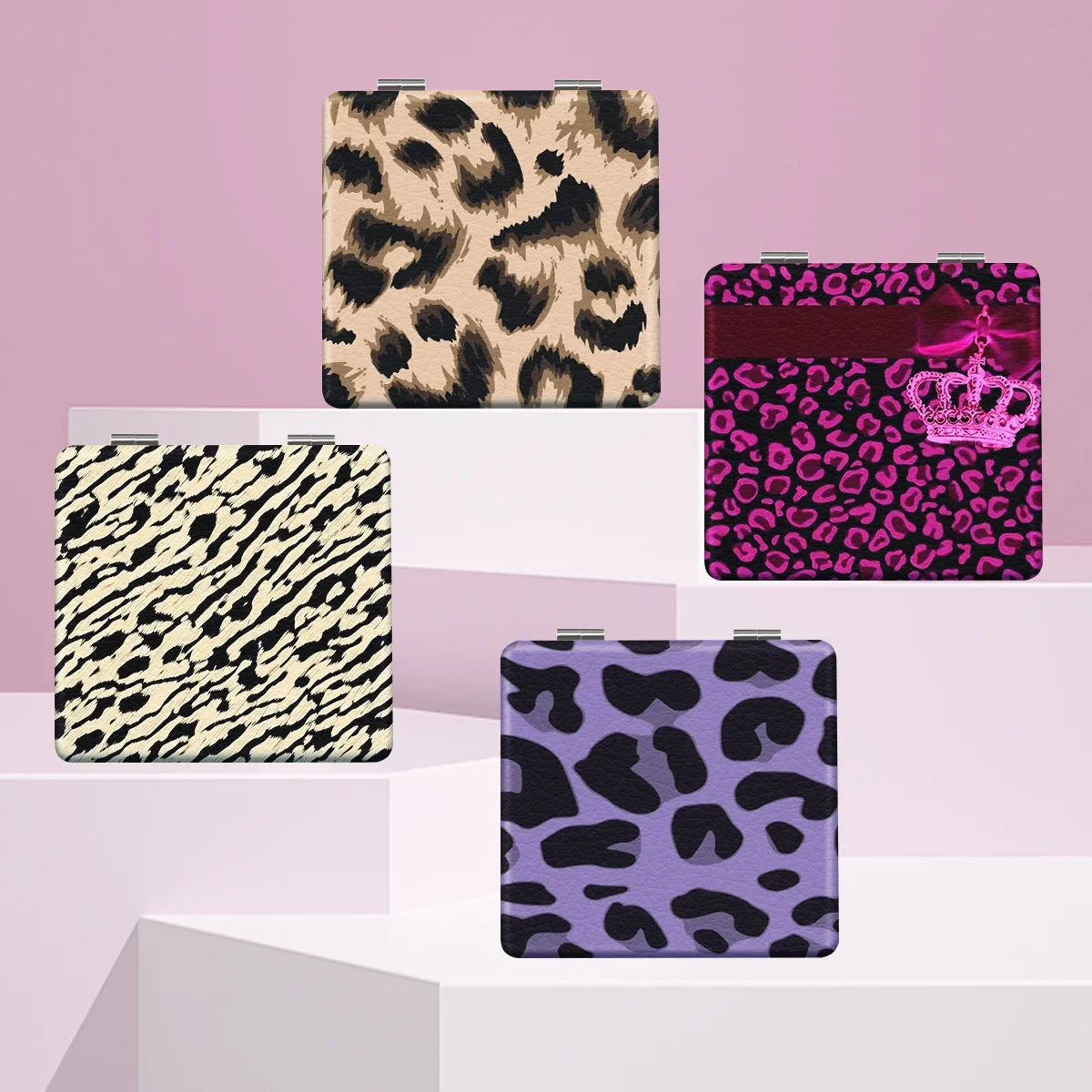 Portable Leopard Print Makeup Mirror Square Folded Double Sided Mirror for Women Girls Dormitory Home Travel Gift Mini Mirror Peaceful Pleasures Health and Wellness