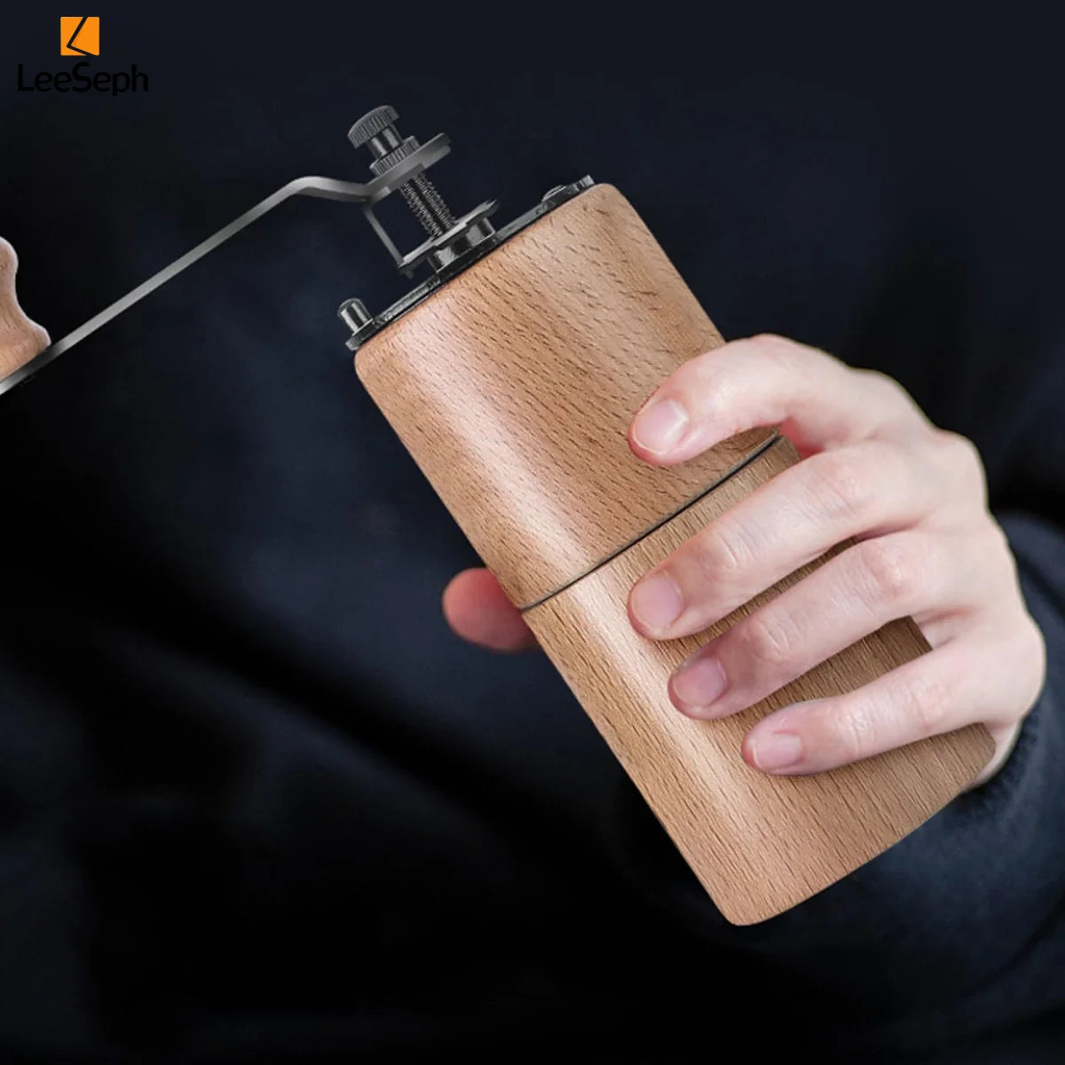 Leeseph Portable Manual Coffee Grinder, Hand Crank Coffee Mill, Durable Beech Wood Design, Ideal for Home, Office, and Travel Peaceful Pleasures Health and Wellness