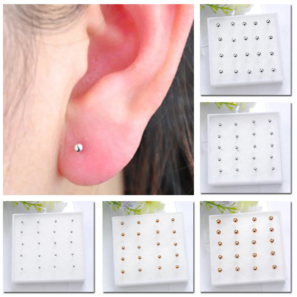 10 Pairs Gold Plated Silver Ball Bead Earrings Ear Studs Jewelry