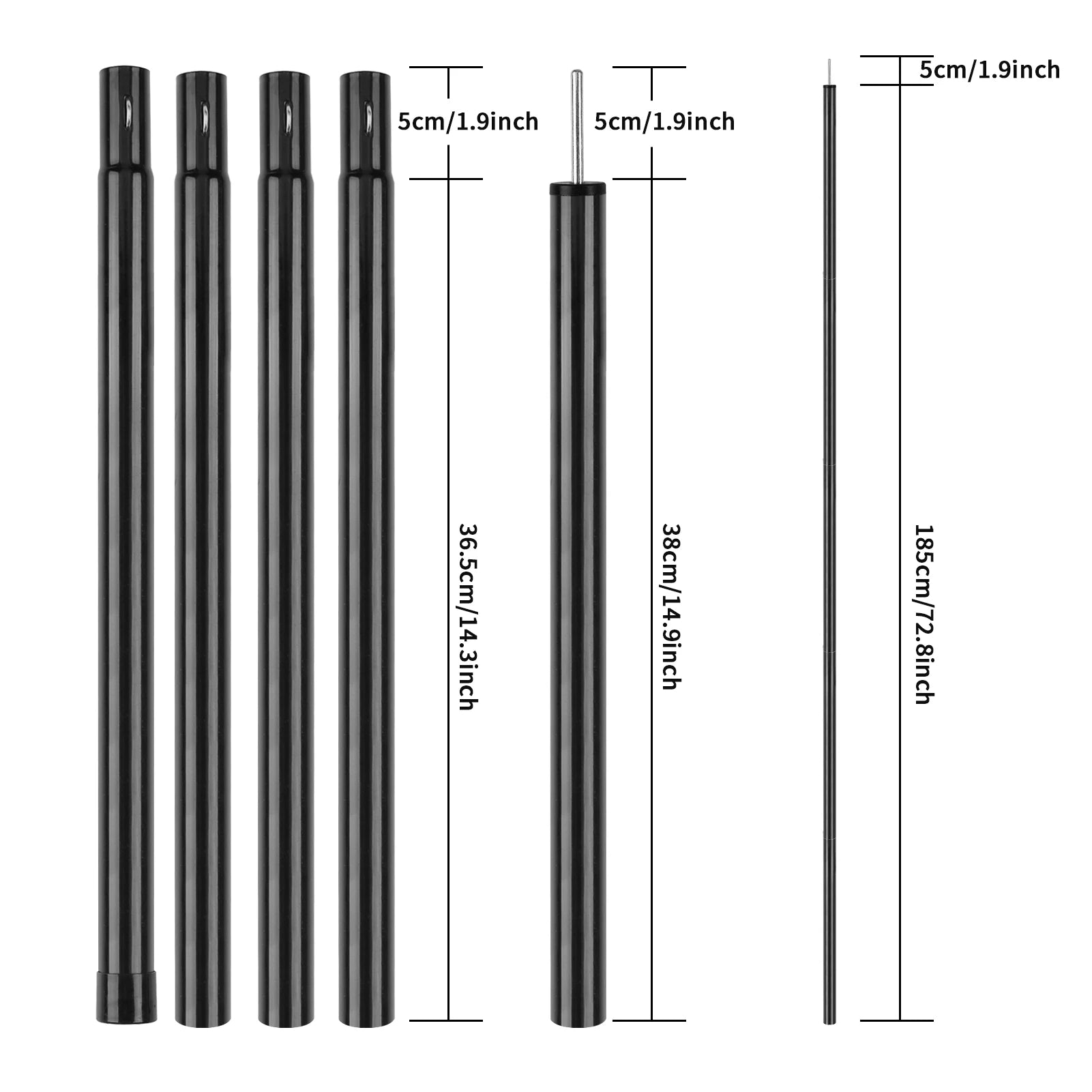 2 Pack Tent Poles Telescoping Adjustable Height Aluminum Camping Tarp Poles Easy Adjustable Lightweight for Camping Hiking Gifts Peaceful Pleasures Health and Wellness Upgrade Black 1.9m