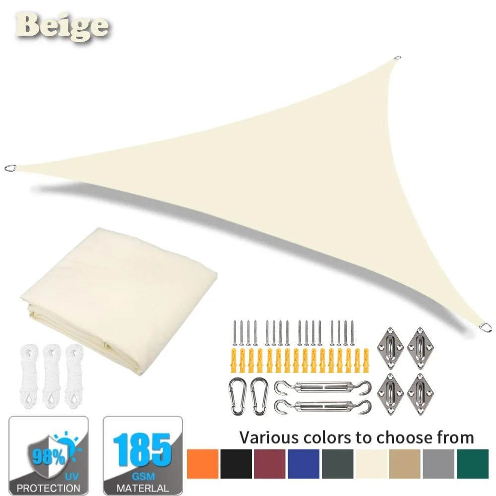 Triangle Sun Shade Sail Canopy – 98% UV Block + Fixing Kit