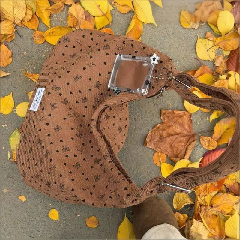 Women's Bow Corduroy Crossbody Bag | Casual Canvas Shoulder Bag