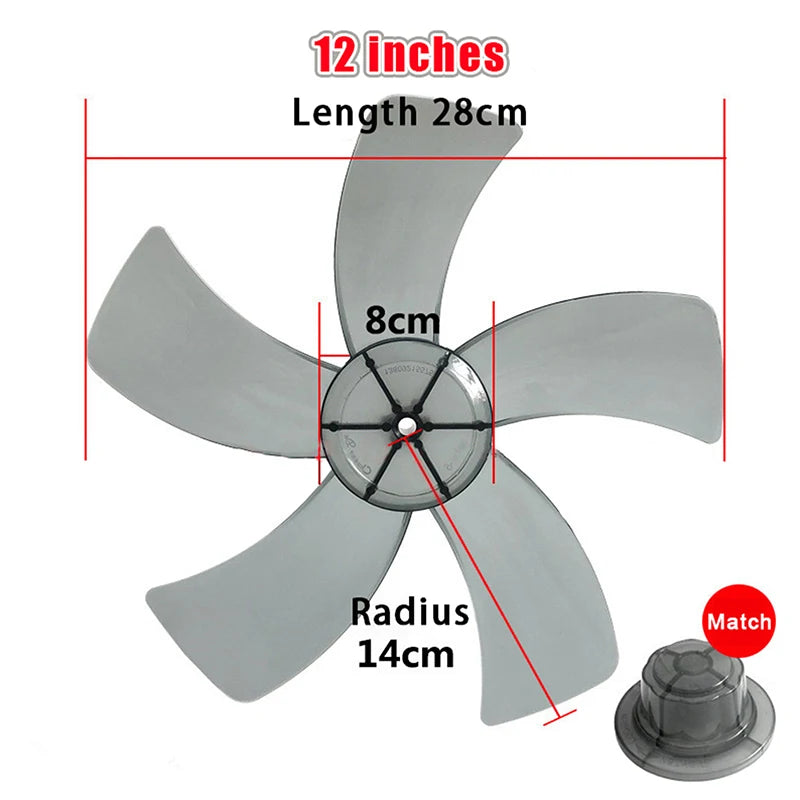 12 Inch Household Plastic Fan Blade Five Leaves With Nut Cover For Pedestal Transparent Table Stand Fanner General Access〔Nest〕 Peaceful Pleasures Health and Wellness Black