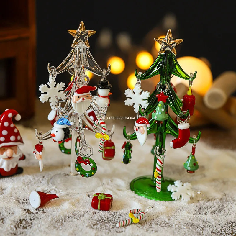 Glass Crystals Christmas Tree Figurine Statue Table Ornaments Christmas Tree Miniature Mini Handmade Crystals Ornaments decor Peaceful Pleasures Health and Wellness