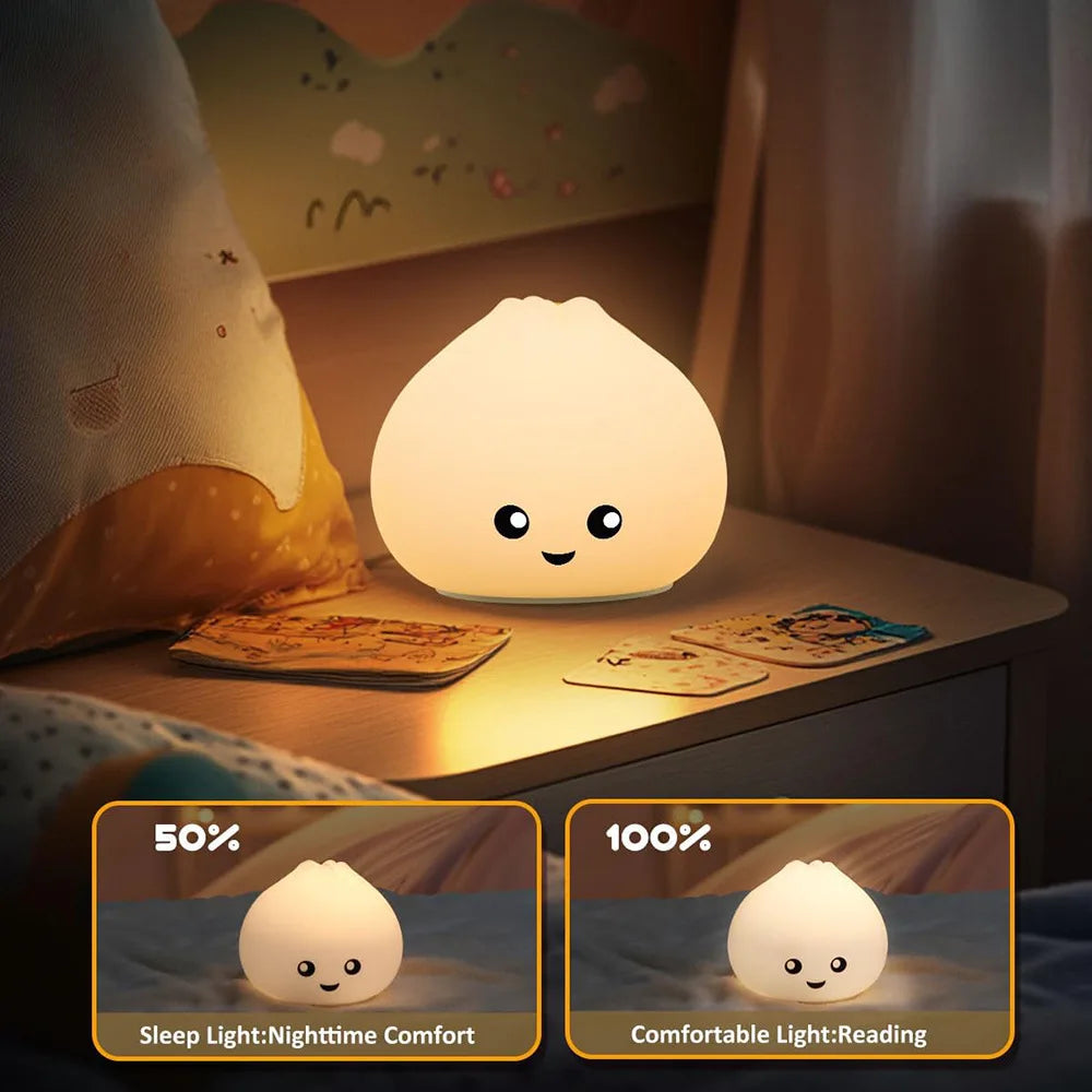 New Arrival Rechargeable Steamed Bun Night Light - Silicone Cute Eye-Protective Lamp for Children's Bedroom Ambient Lighting Peaceful Pleasures Health and Wellness
