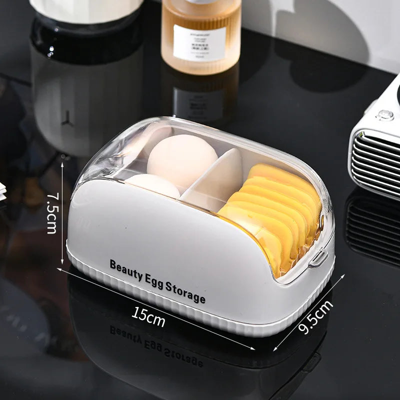 New Transparent Makeup Sponge Holder Dustproof Plastic Beauty Organizer Travel Home Cosmetic Storage Makeup Organizers with Lid Peaceful Pleasures Health and Wellness Transparent