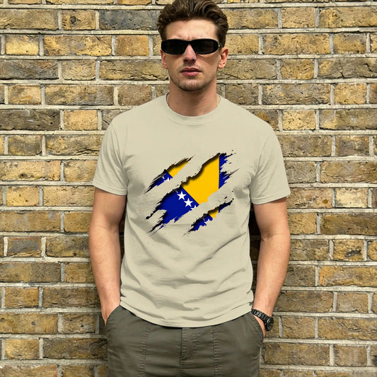 Bosnia & Herzegovina Flag Men's Vintage Cotton T-Shirt Graphic T-Shirt Peaceful Pleasures Health and Wellness 1 4XL