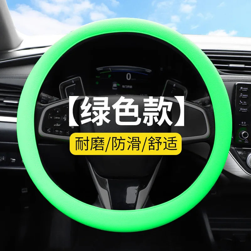 1pc Anti-Slip Silicone Steering Wheel Cover - Universal Fit, Soft & Odorless Fits 14''/15''/16'' Wheels, Durable & All-Season Peaceful Pleasures Health and Wellness green