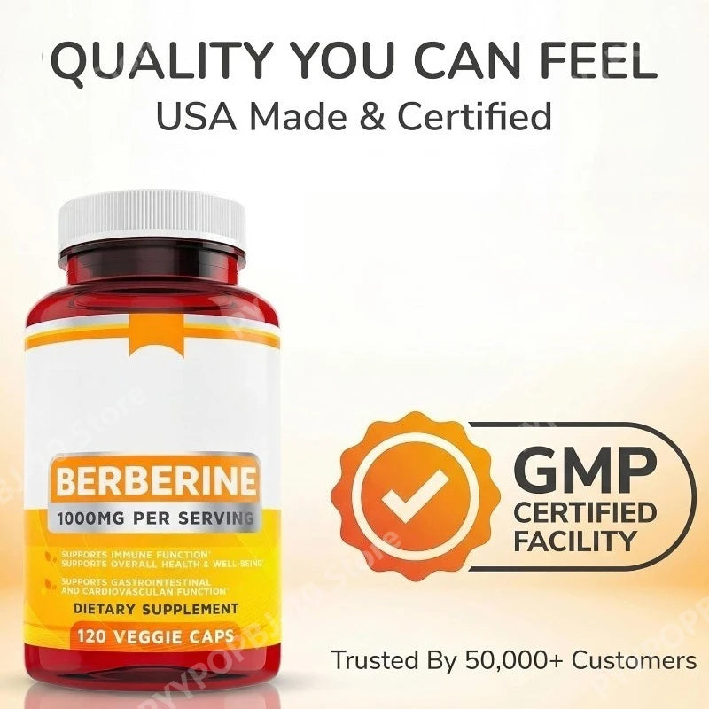 Berberine HCl 1000mg – Immune & Digestive Support | 120 Vegan Caps