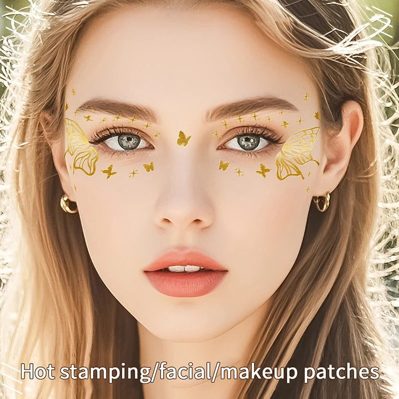 Butterfly Glitter Stickers Face Tattoo Flash Gold Temporary Metalic Tattoos Waterproof Makeup Decals For Girls Party Festival Peaceful Pleasures Health and Wellness