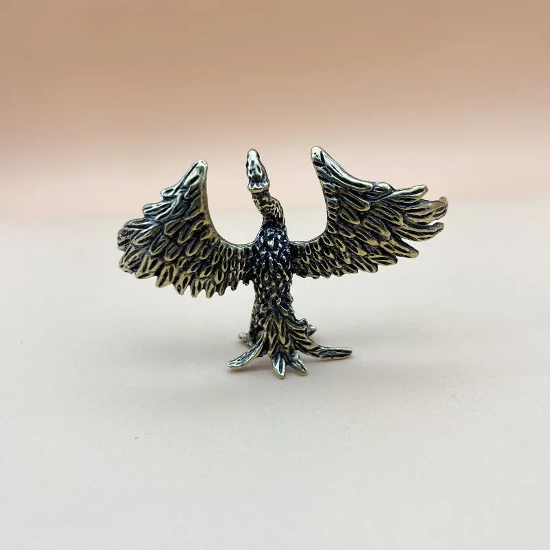 Retro Solid Brass Creative Crafts Soaring Phoenix Figurines Miniature Funny Decor Craft Collection Desktop Ornaments Home Decor Peaceful Pleasures Health and Wellness