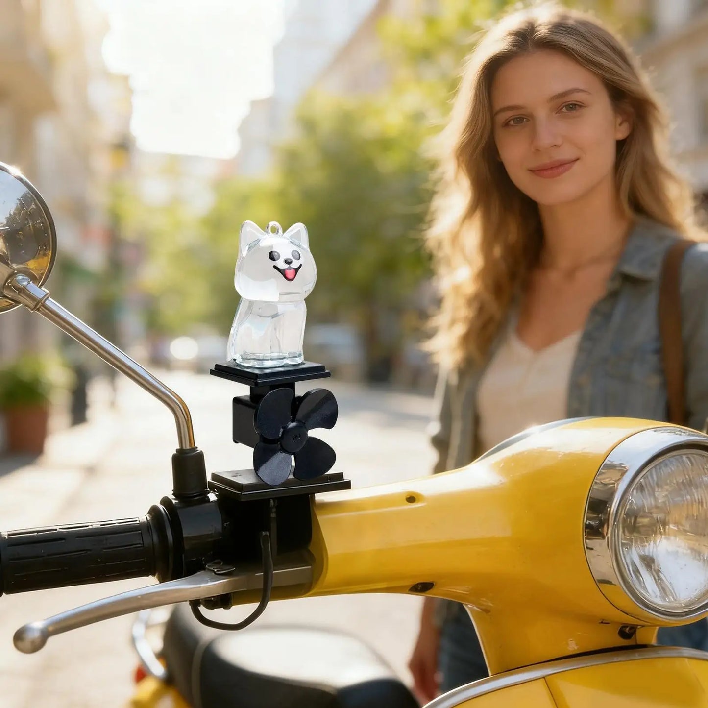 Wind-Powered Handlebar Dog Figurine – Spins & Glows at Night