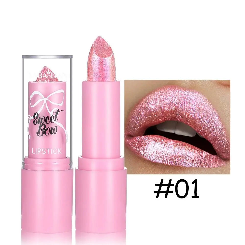 Metallic Pink Glitter Lipstick – Shimmer Long-Lasting Lip Gloss