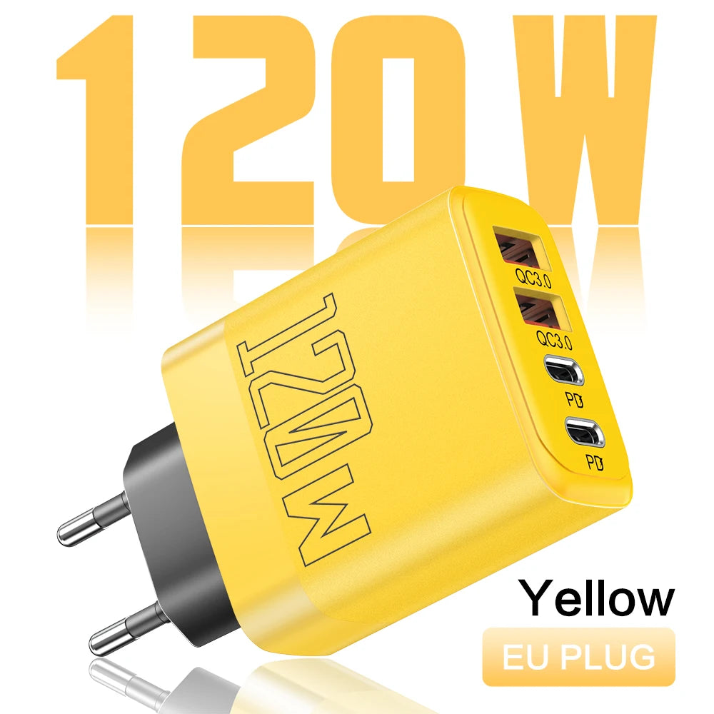 120W 4-Port USB-C PD Fast Charger | iPhone & Samsung