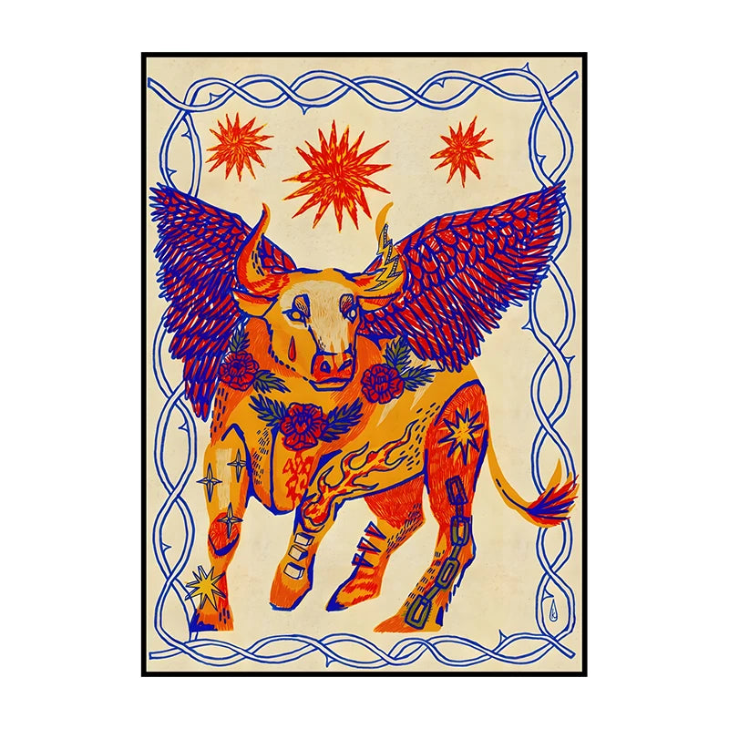Abstract Classic Tiger in Blue Illustration Poster Wall Art Print Canvas Painting for Living Room Home Decoration Picture Peaceful Pleasures Health and Wellness