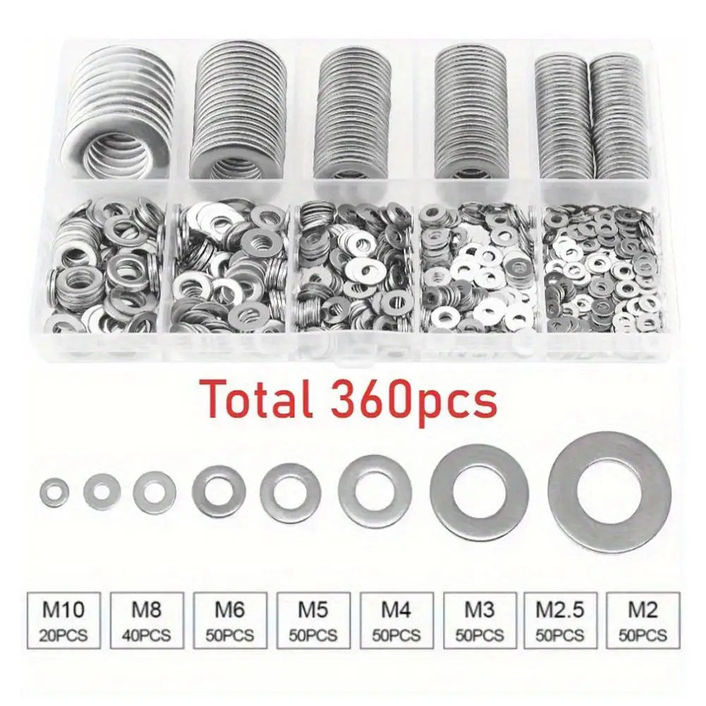 80-580Pcs Stainless Steel Flat Washers Set Seal Screw Gasket Rings Assortment Kit M2 M2.5 M3 M4 M5 M6 M8 M10 Spring Lock Washers Peaceful Pleasures Health and Wellness 360pcs
