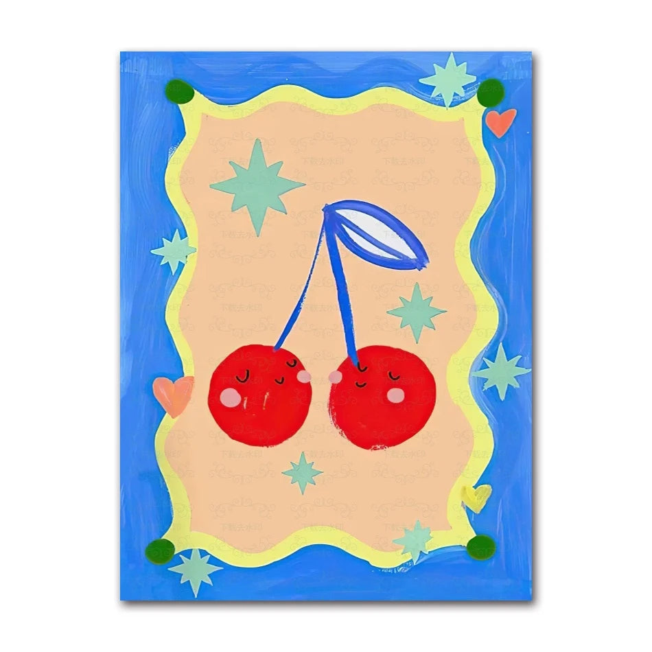 Retro Pink Preppy Canvas Wall Art | Cherry Heart Snake Poster