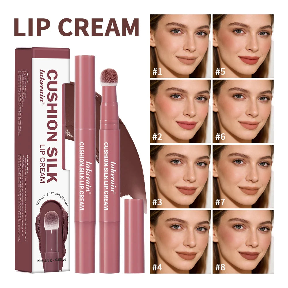 Lip Stain Air Cushion Lip Cream 2 in 1 Lip&Blush Waterproof Matte Lip Glaze Mouth Red Lip Mud Non-fading Non-stick Cup Makeup Peaceful Pleasures Health and Wellness