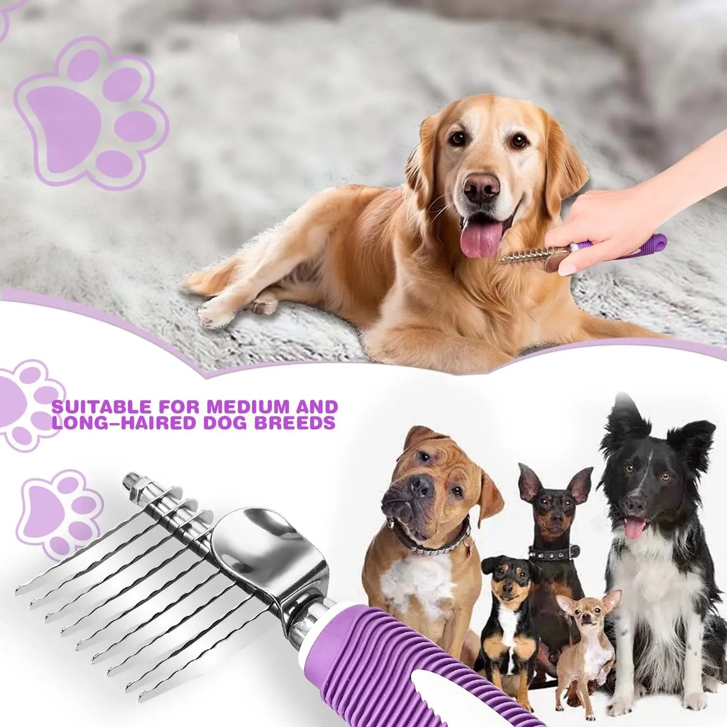 Stainless Steel Dog & Cat Fur Rake Comb | Detangling Tool