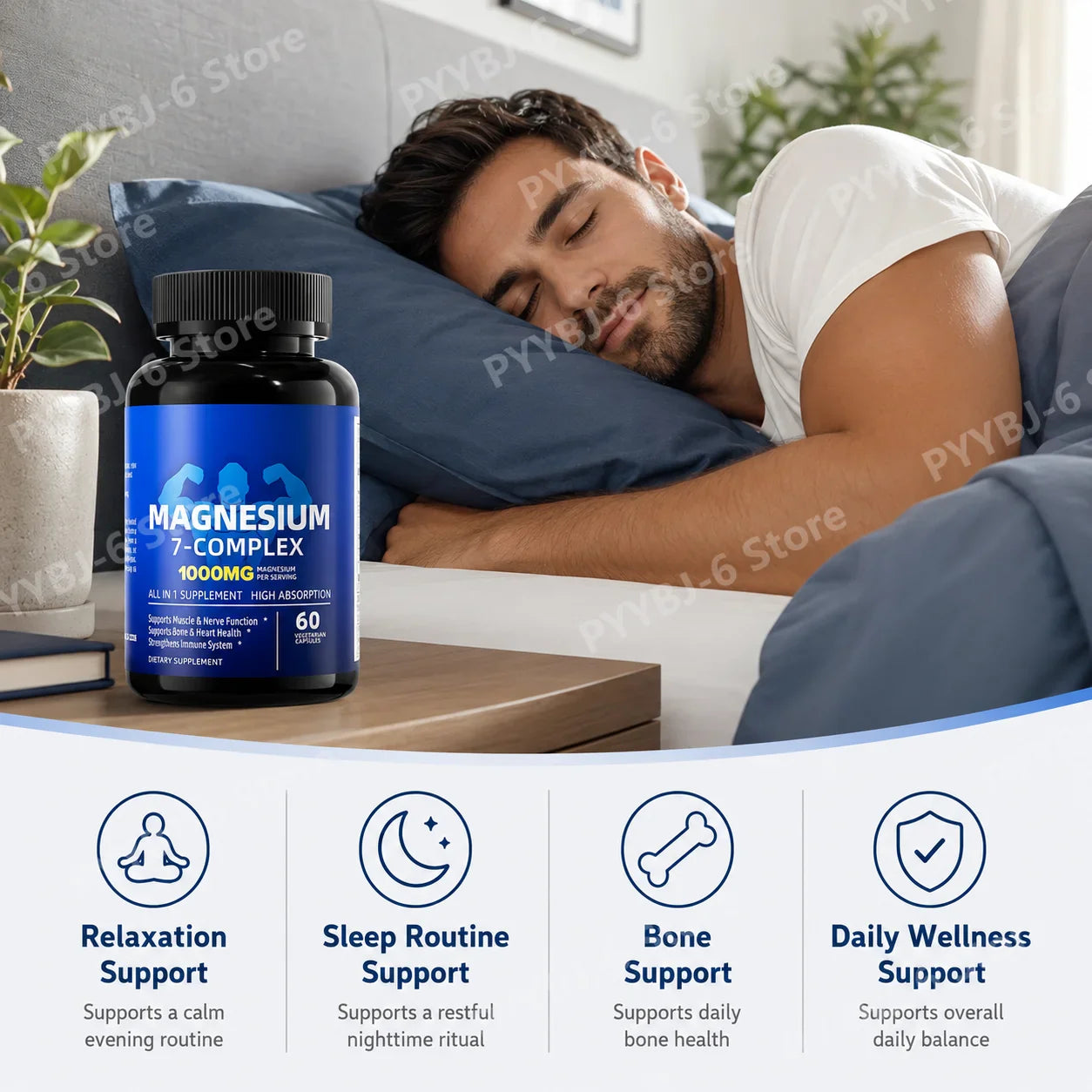 Magnesium 7 Complex 1000mg – Glycinate, Citrate, Zinc, D3 & B6 60ct