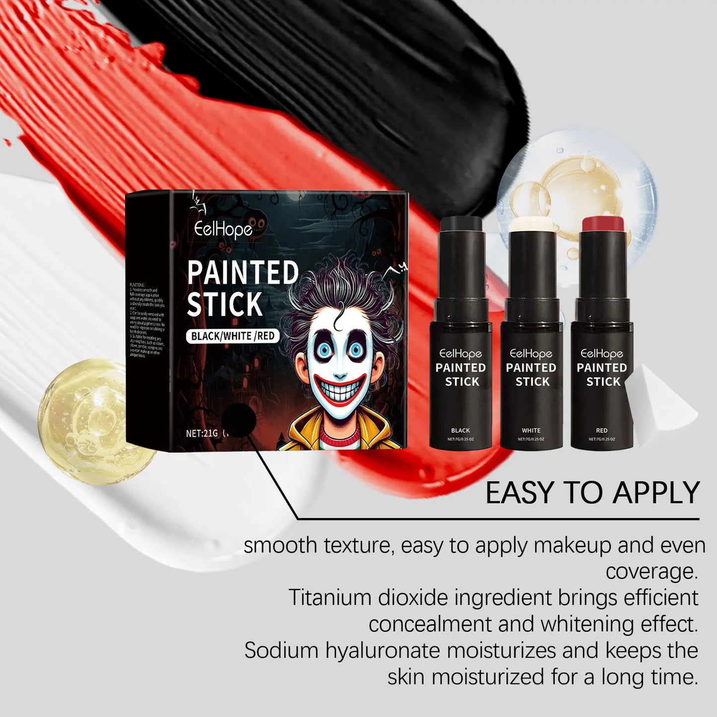Eelhope Halloween Body Paint Stick Set – Black White Red, 21g