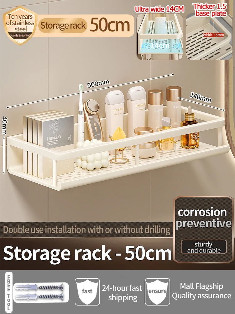 Wall-Mounted Bathroom Shelf & Towel Rack | Metal Storage Organizer