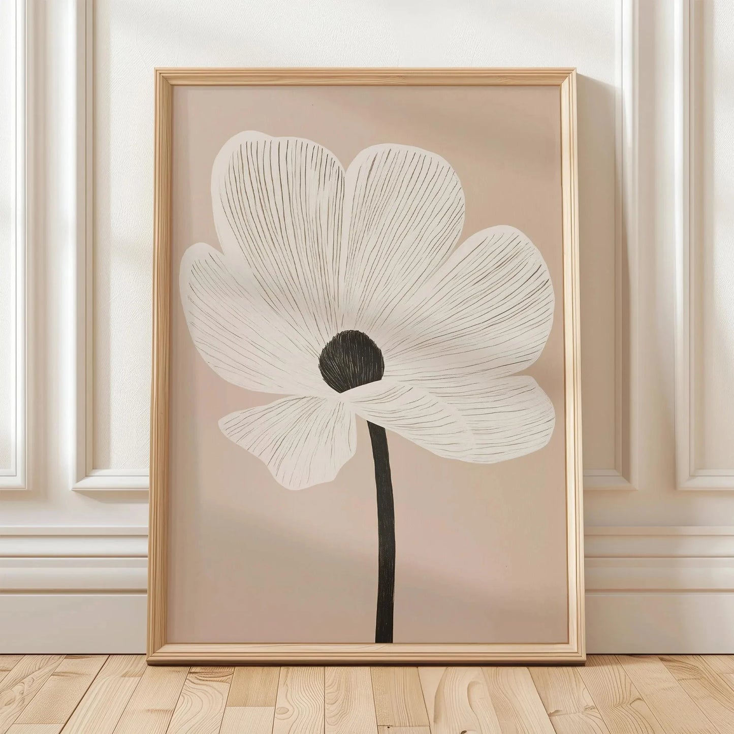 Retro Beige Floral Canvas Wall Art | Unframed Plant Print