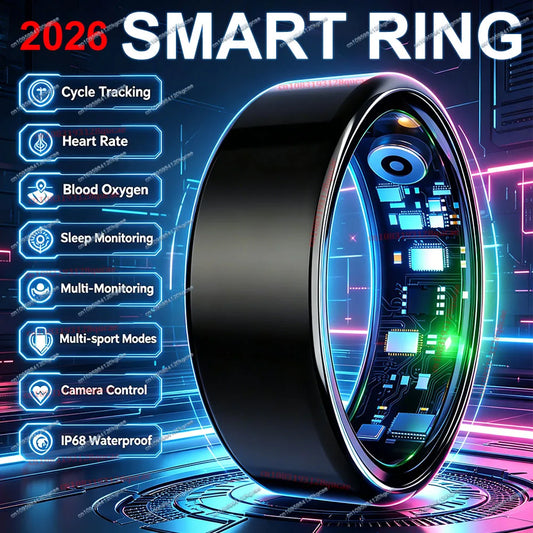 2026 New R12 Smart Ring with Charging Box, Camera Control, Blood Oxygen Health Manager, 5 ATM Waterproof For Men Women Smartring Peaceful Pleasures Health and Wellness