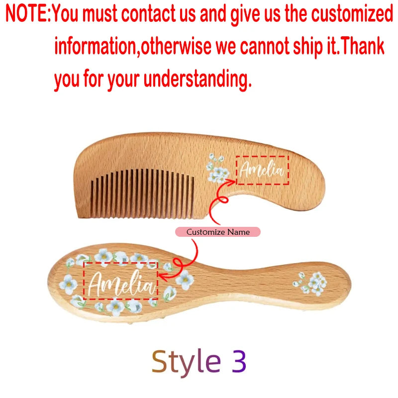 Personalised Wooden Baby Hairbrush | Custom Engraved Keepsake Baby Keepsake Hairbrush Peaceful Pleasures Health and Wellness custom C 2pcs