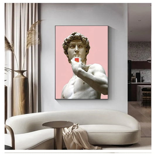 Vaporwave David Statue Canvas Wall Art | Modern Unframed Poster Canvas Wall Art Peaceful Pleasures Health and Wellness