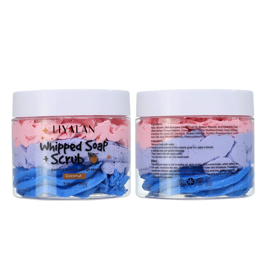 Vegan Whipped Soap & Scrub – Exfoliating Body Wash in Fruity Scents Peaceful Pleasures Health and Wellness Coconut 200g Fruity|China Mainland