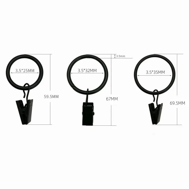 10-Pack Rustproof Metal Curtain Ring Clips & Split Hooks