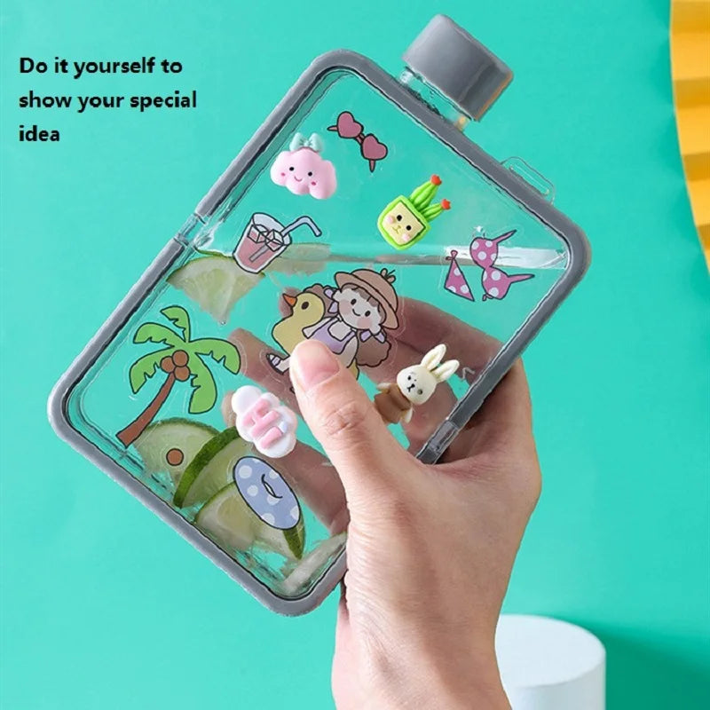 Plastic Flat Bottle for Water Portable Fit in Handbag Free BPA Easy Carry Transparent Bottle DIY Flask Easy to Carry Free Ship Peaceful Pleasures Health and Wellness