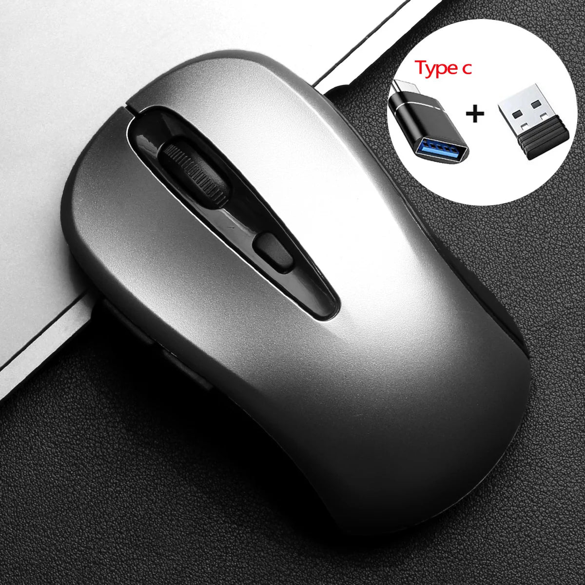 2.4G Wireless Mouse Portable Optical Office Mouse Silent Mouse Adjustable DPI Levels for Laptop Notebook PC MacBook Battery Mice Peaceful Pleasures Health and Wellness Silver with OTG