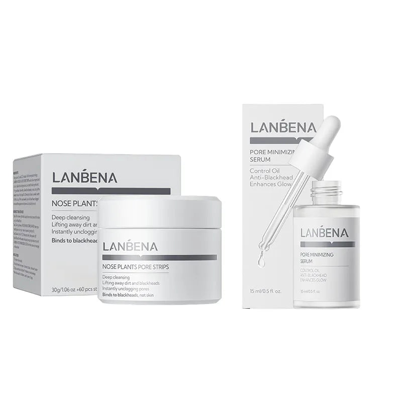 LANBENA Blackhead Removing Nose Strips and Pore Minimizing Serum Set Nose Mask Peaceful Pleasures Health and Wellness Serum and NOSE STRIP