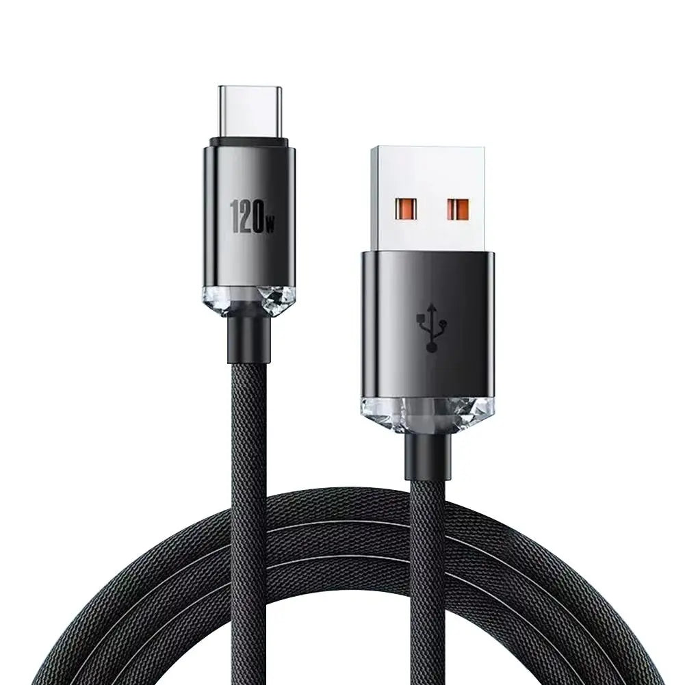 120W USB-A to USB-C Braided Fast Charging Cable – 6A Turbo Charge, 1m Peaceful Pleasures Health and Wellness Black