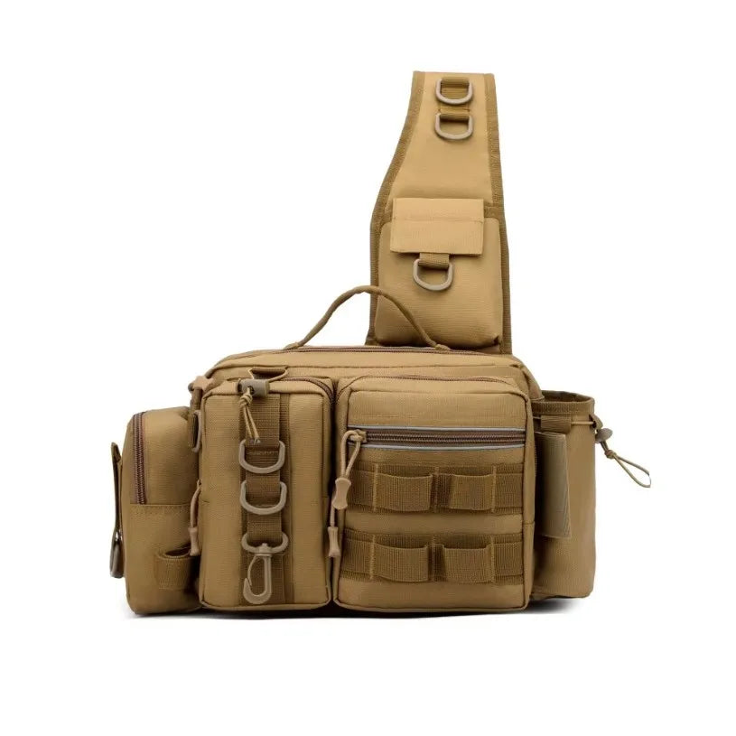 Fishing Tackle Backpack Fishing Fanny Pack Crossbody Bag Fishing Tackle Box Organizer with Rod & Gear Holder, Ideal for Fishing Peaceful Pleasures Health and Wellness Dark Khaki