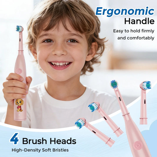Children's Cartoon Electric Toothbrush with 4 Replacement Heads 5 Cleaning Modes Rotating Smart Rechargeable Auto Tooth Brush Peaceful Pleasures Health and Wellness