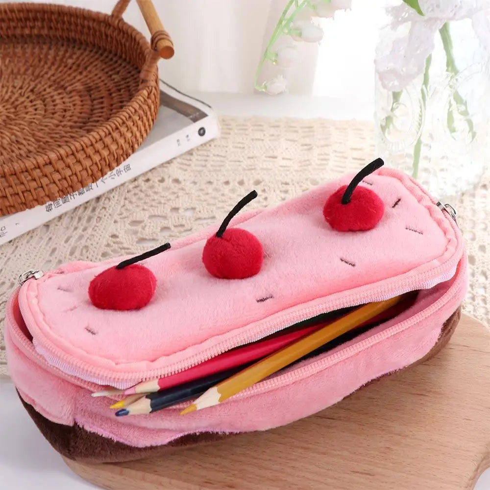 Creative Cherry Cake Pen Bag Cosmetic Bags Large Capacity Stationery Bag Kawaii Exquisite Pencil Pouch School Supplies Peaceful Pleasures Health and Wellness
