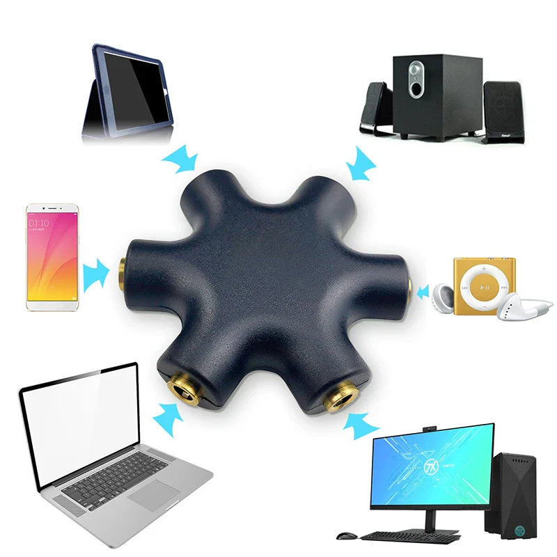 3.5mm Audio Splitter 1 Male to 5 Female Headphone Jack Adapter