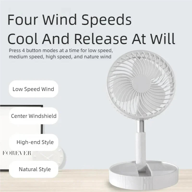 Outdoor Camping USB Charging Desk Fan Portable Rechargeable Fan 4 Speeds Silent Table Home Office Mini Fans Adjustment Height Peaceful Pleasures Health and Wellness