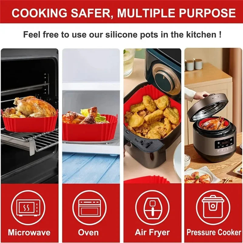 Square Silicone Air Fryer Baking Set – Non-Stick Tray & Pan