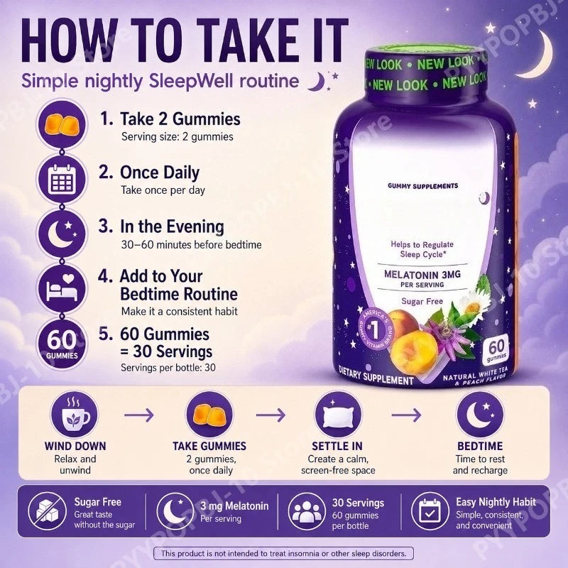 Sleep Gummies – Melatonin 3mg, Chamomile & Lemon Balm | 60ct