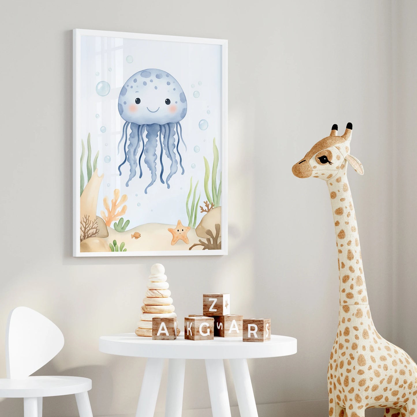3-Piece Cartoon Jellyfish & Seal Canvas Wall Art Print Set