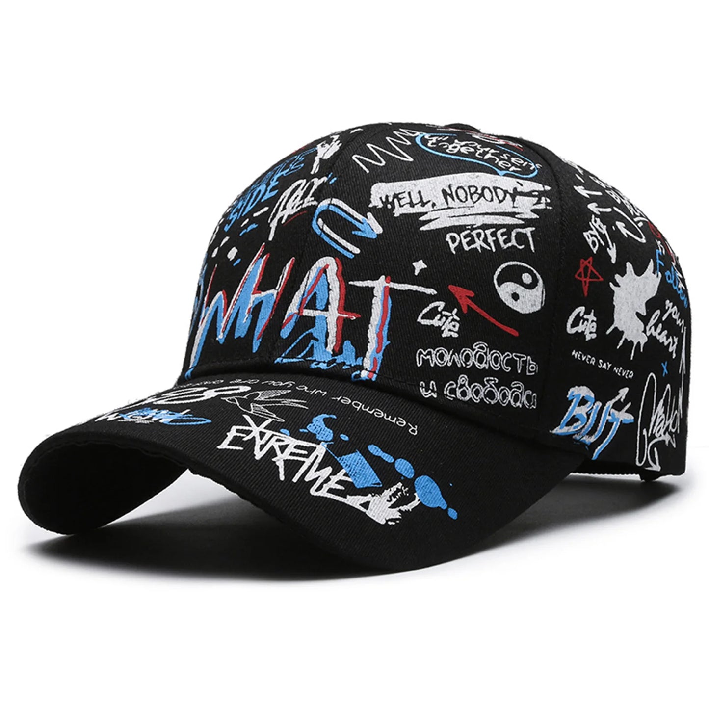 Summer Baseball Sports Cap Hip-hop Street Style Trendy Sunshade Hats for Summer Beach Vacation Peaceful Pleasures Health and Wellness Black Blue