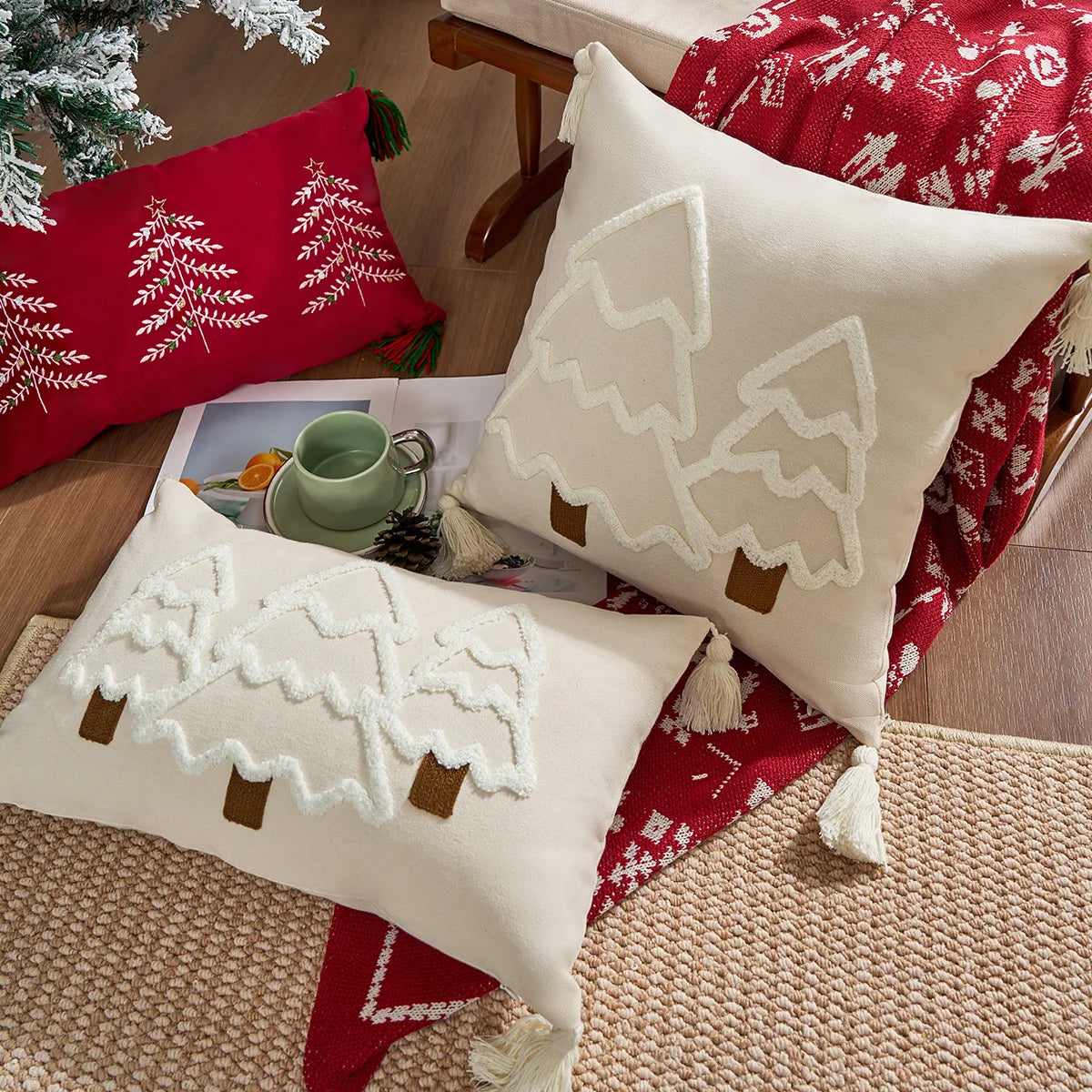 Battilo Christmas Throw Pillow Cover with Tassels Decorative Green Tufted Pillowcase for Sofa Bed Cushion Case for Home Decor Peaceful Pleasures Health and Wellness