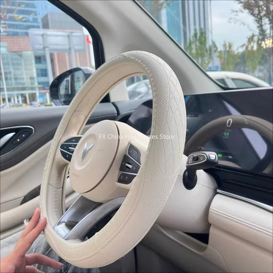 Napa Leather Perforated Steering Wheel Cover, Non-slip & Breathable, Universal 15 Inch Patchwork Design for Cars, SUVs, Trucks Peaceful Pleasures Health and Wellness