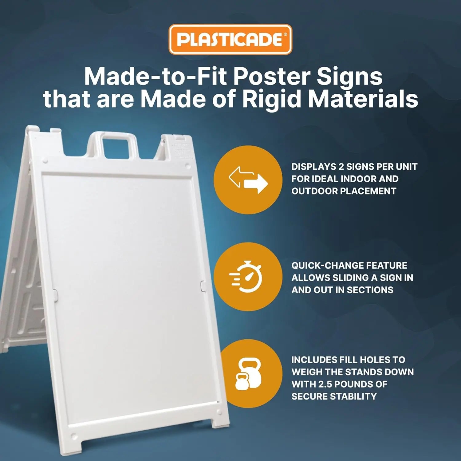 White Plasticade Signicade Deluxe A Frame Sidewalk Curb Sign Portable Folding Double Sided Display with Quick Change System Peaceful Pleasures Health and Wellness
